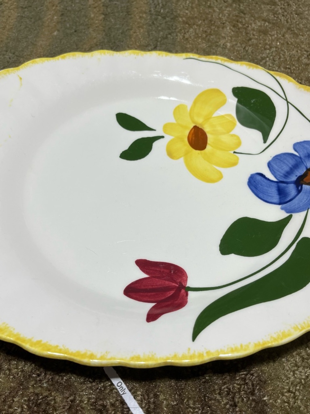 Hand-Painted Floral Ceramic Platter with Yellow Trim